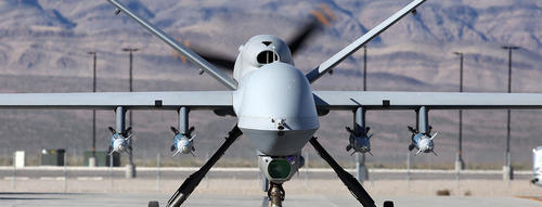 An MQ-9 Reaper remotely piloted aircraft at Creech Air Force Base in Indian Springs, Nevada. Photo: Isaac Brekken/Getty Images.